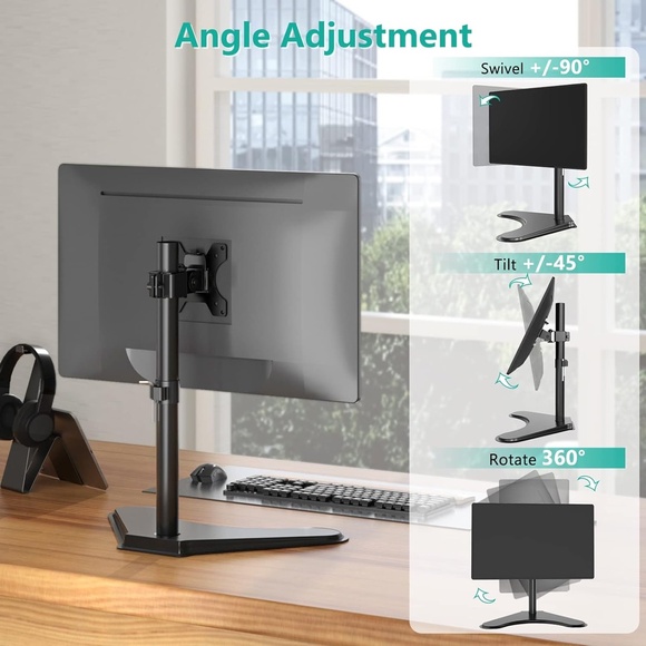 WALI Single Monitor Stand, Adjustable Monitor Stand for One Screen up to 32inch - Picture 4 of 14